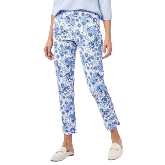 Isaac Mizrahi 24/7 Ankle Length Printed Pants- Blue Floral, PLUS PETITE 28W - Picture 1 of 9